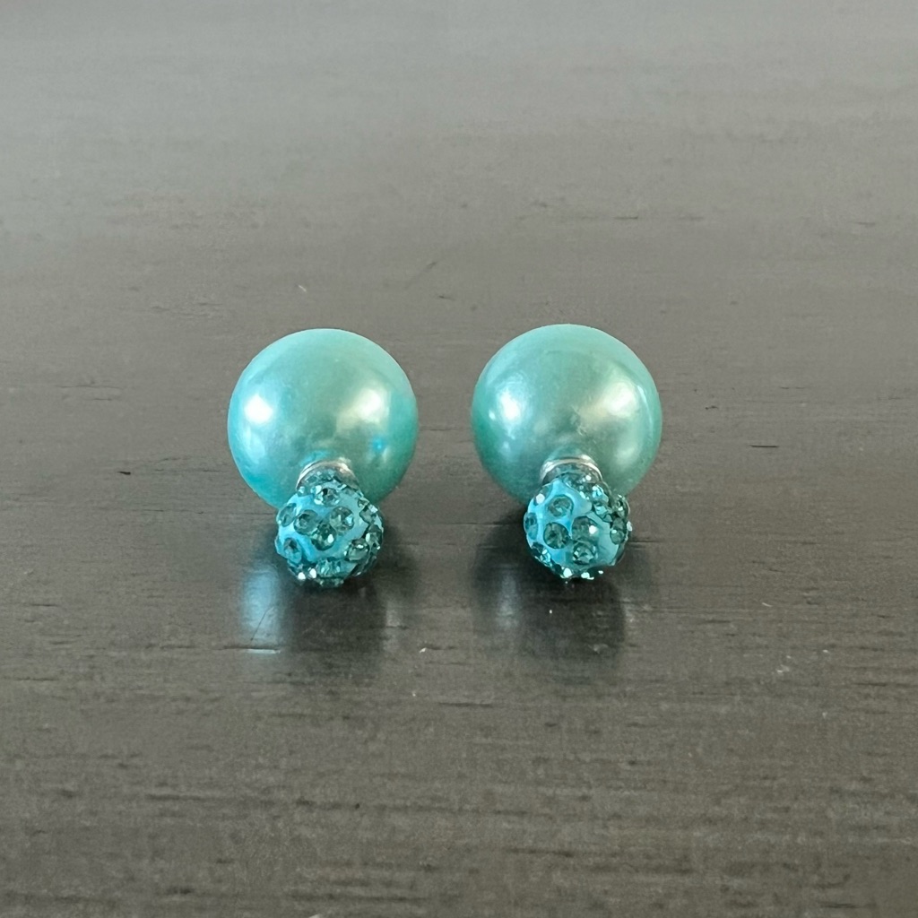 Light Blue Turquoise Rhinestone Post Pearl Double Sided Interchangeable Earrings 14$